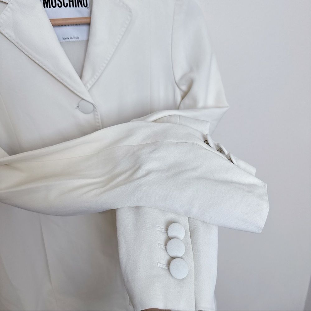 Moschino Womens 6 Ivory Vintage Crepe Button Blazer Italy - Picture 9 of 16
